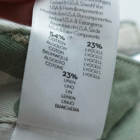 MOTHER The Shaker Chop Crop Fray Linen Tencel Blend Pants Sz 27 Desert Camo - Picture 12 of 16